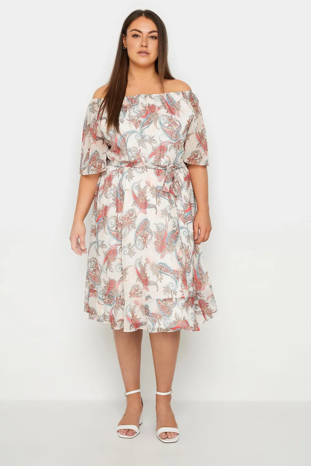 Evans White Paisley Print Cold Shoulder Midi Dress