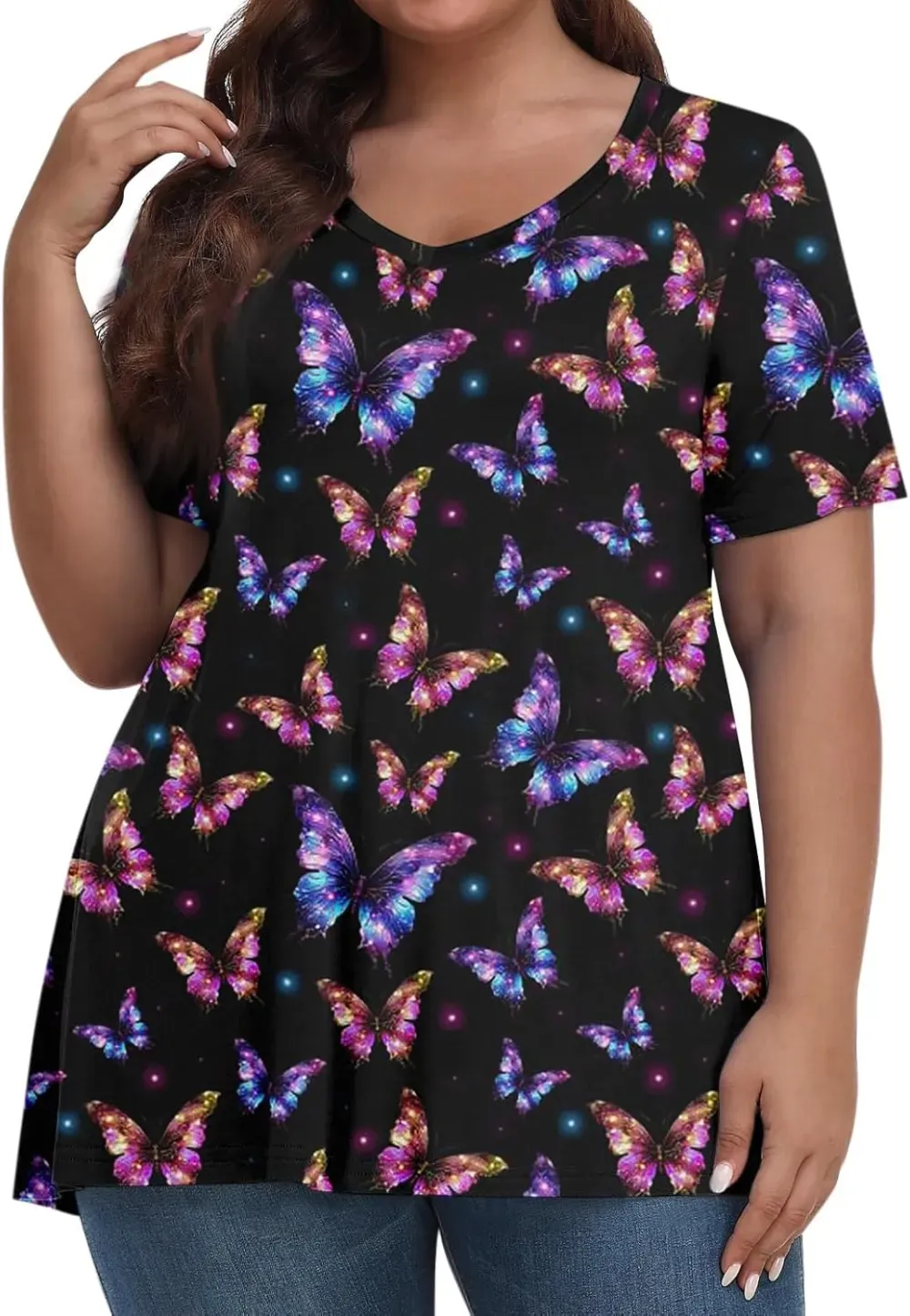 Plus Size Tops for Women Dressy Short Sleeve V Neck Shirts for Women Summer Tops for Women 2024 Floral Print Top