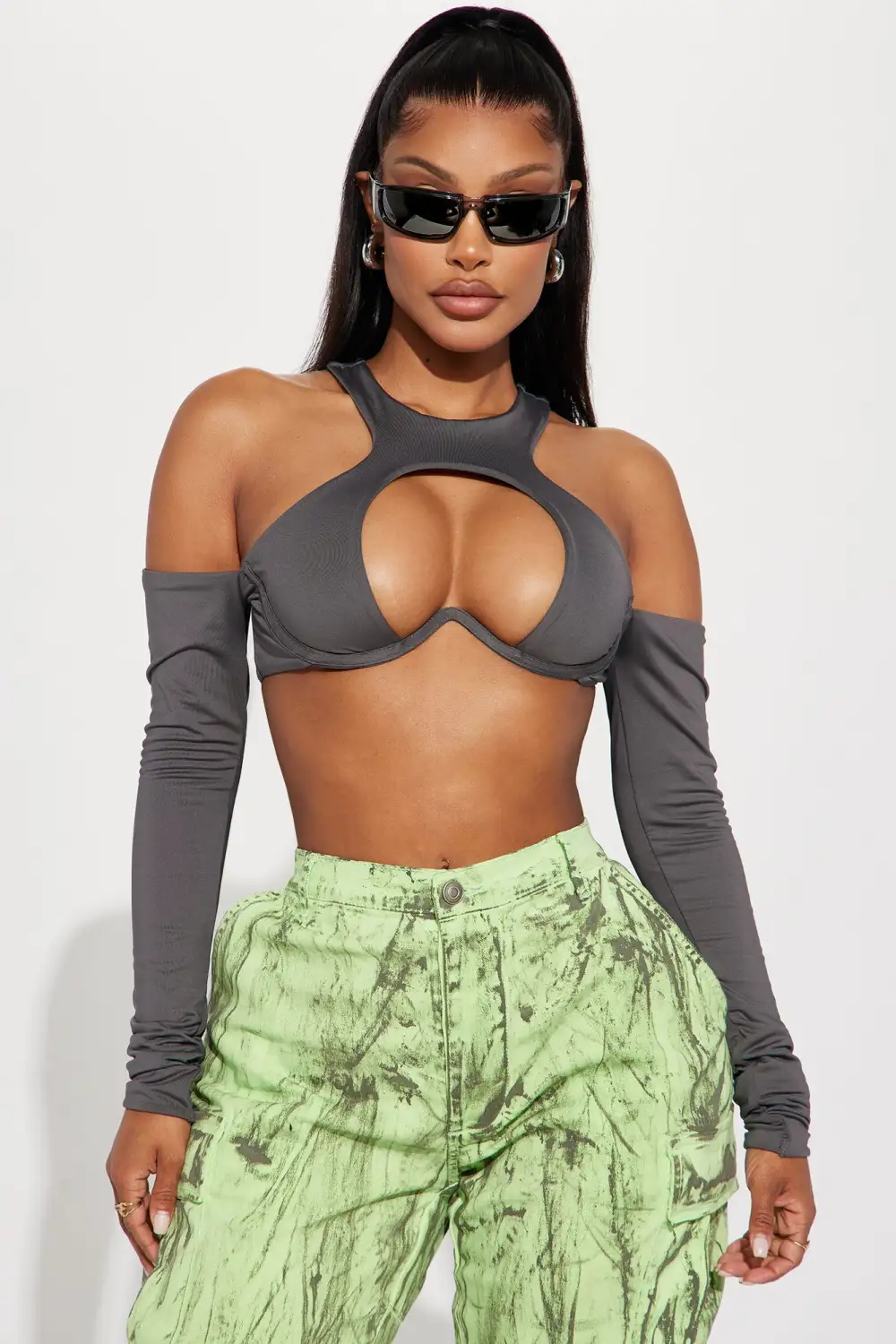 No Photos Cut Out Top - Charcoal