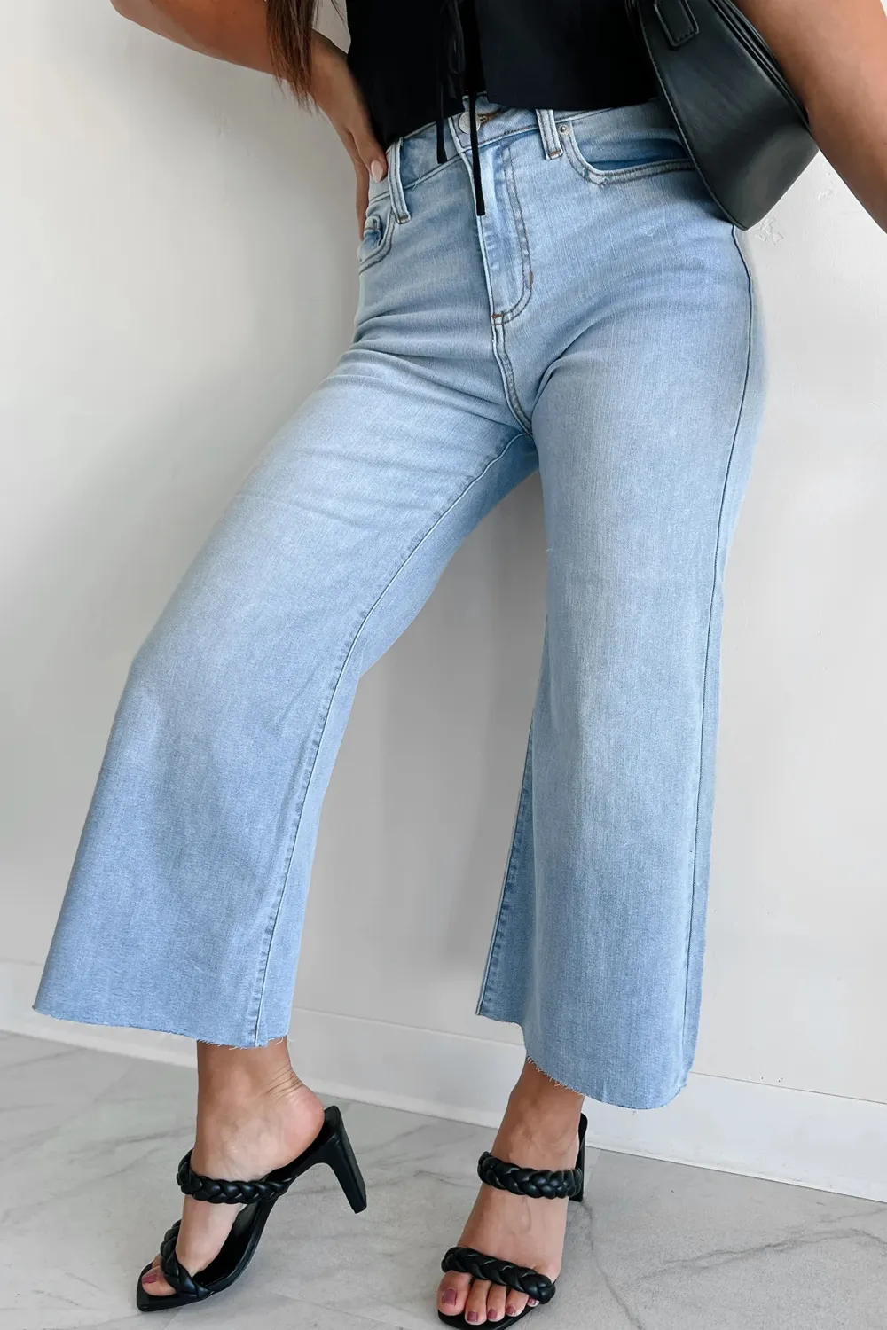 High Rise Crop Wide Leg Sneak Jeans