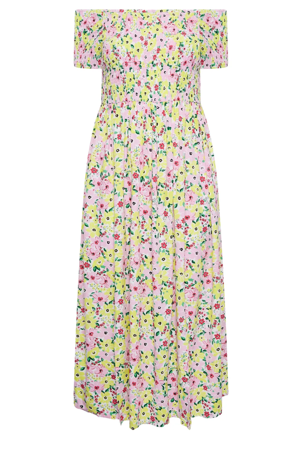 YOURS Curve White Floral Print Shirred Maxi Dress