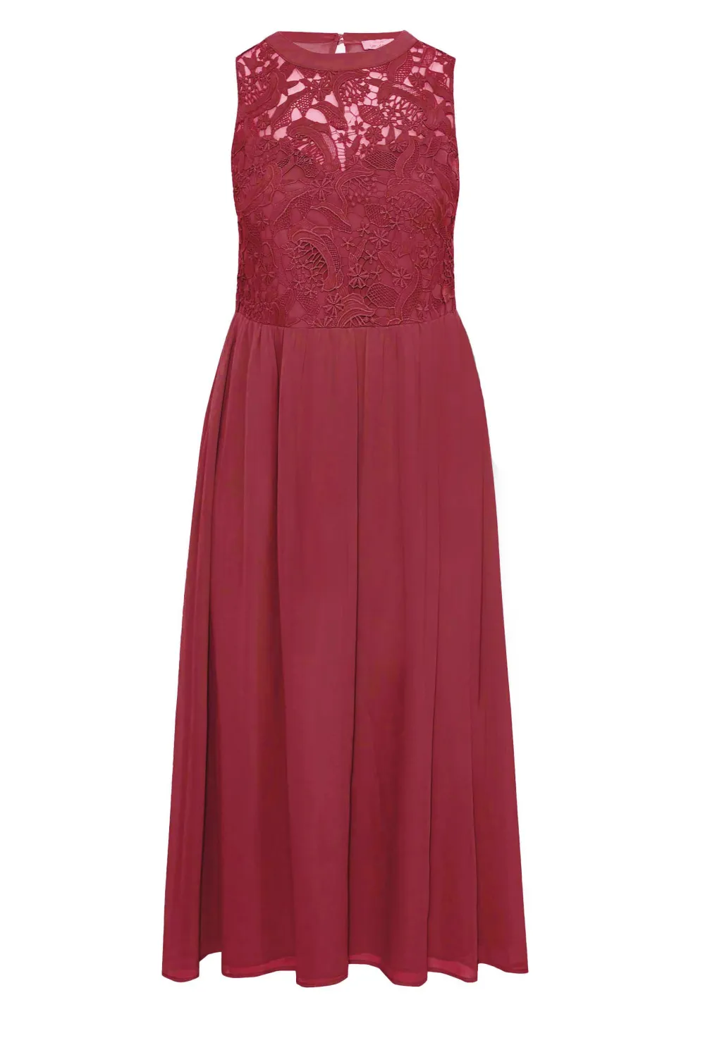 YOURS LONDON Curve Burgundy Red Lace Front Chiffon Maxi Dress