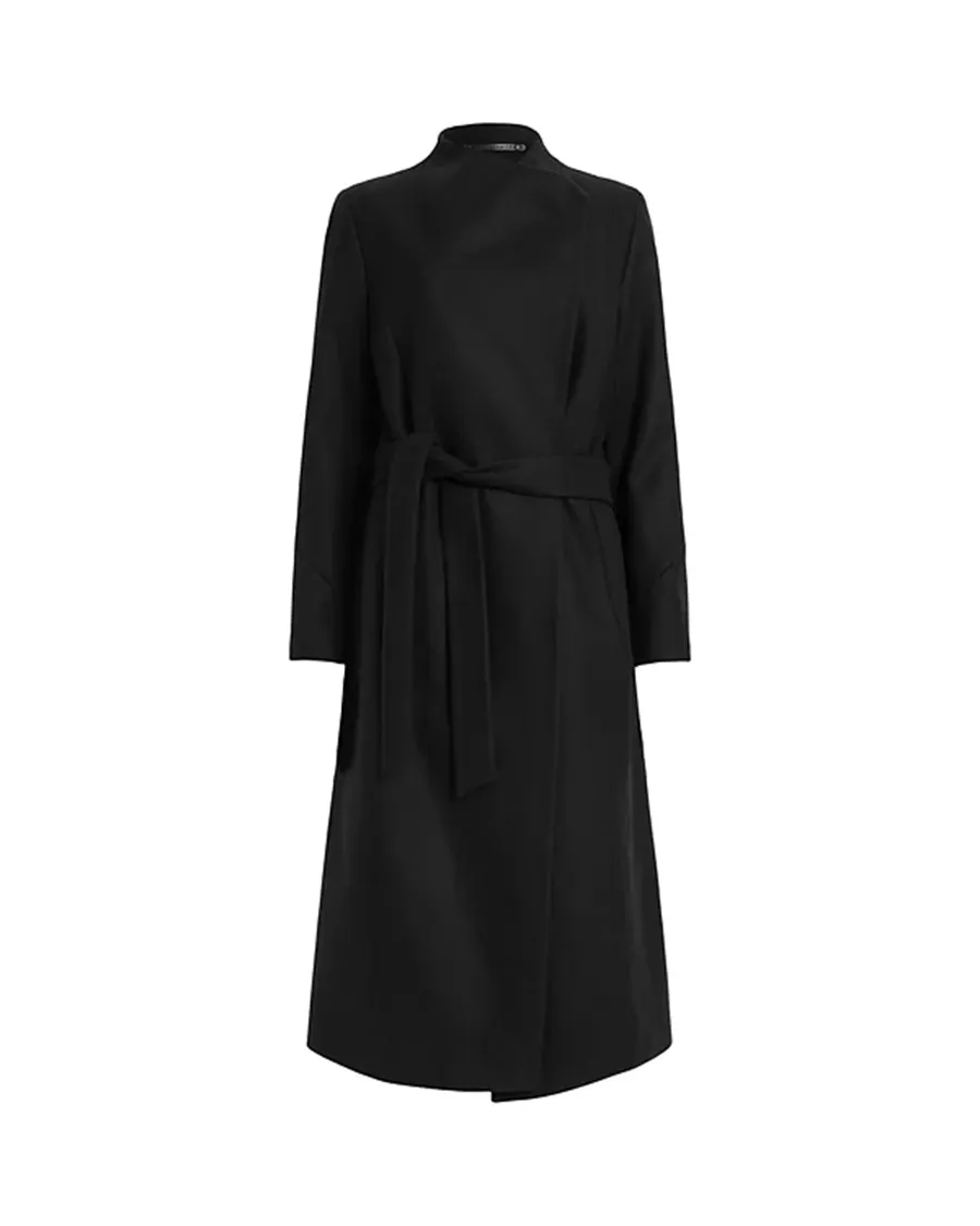 Wrap Around Belted Long Line Wool Coat