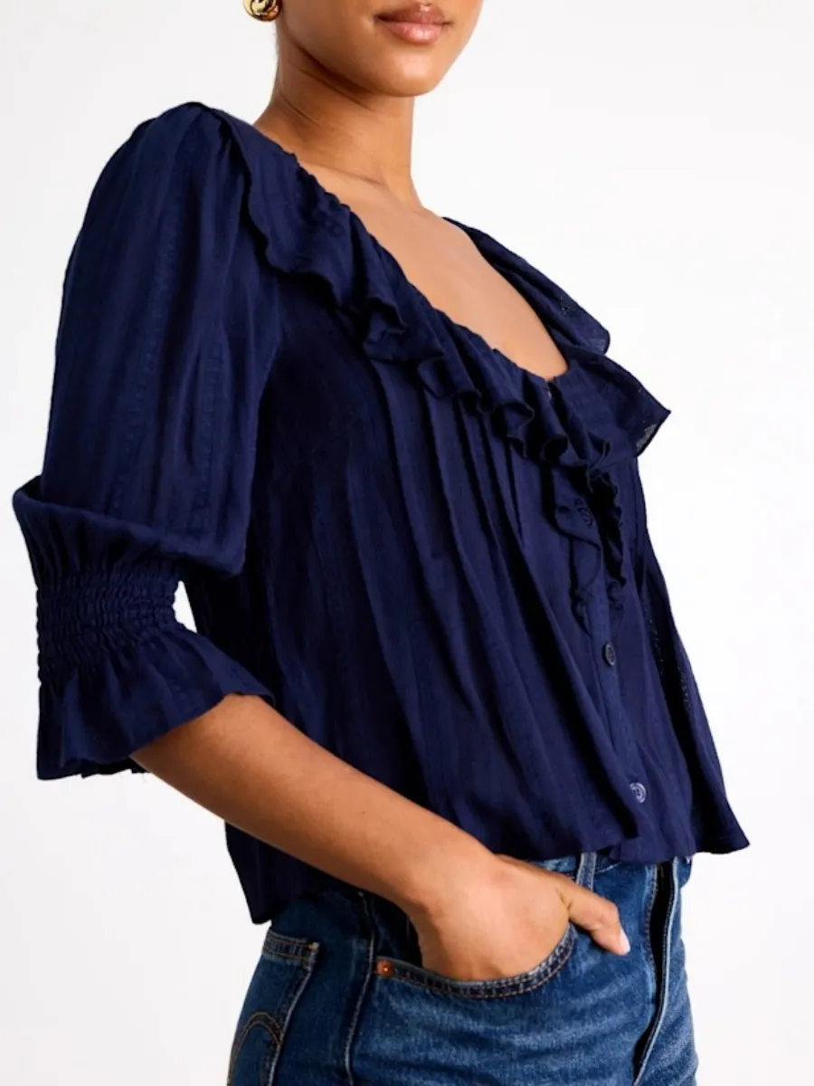 Smocked Sleeve Ruffle Blouse