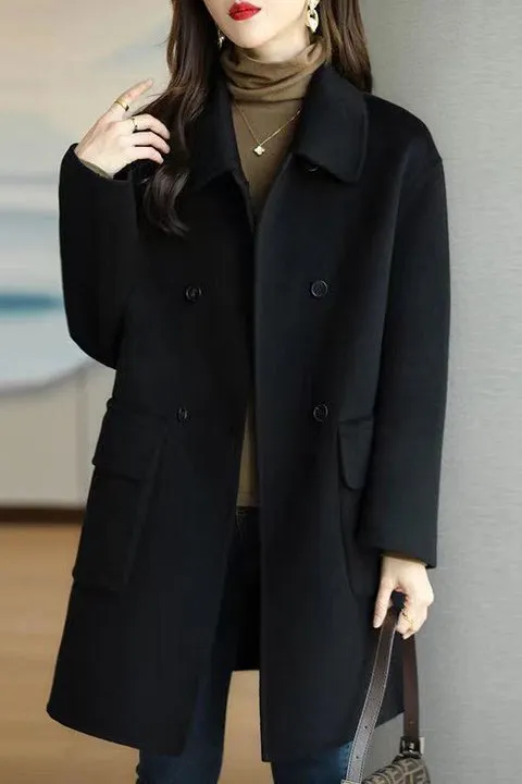 Simple Double Buttons Lapel Coat