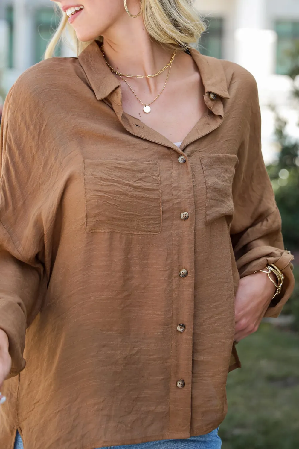 Compelling Composure Oversized Button-Up Blouse