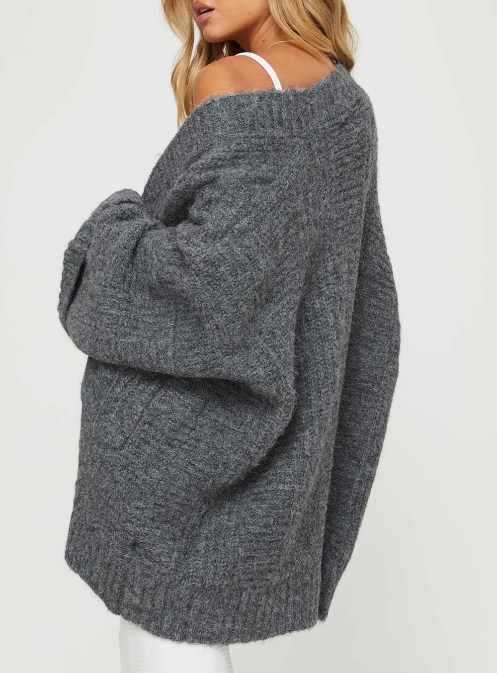 Wide Sleeves Cable Knit Cardigan