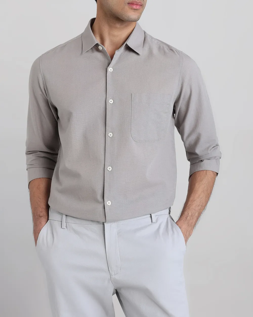 Leisure Simple Daily Slim-Fit Breathable Light Grey Shirt
