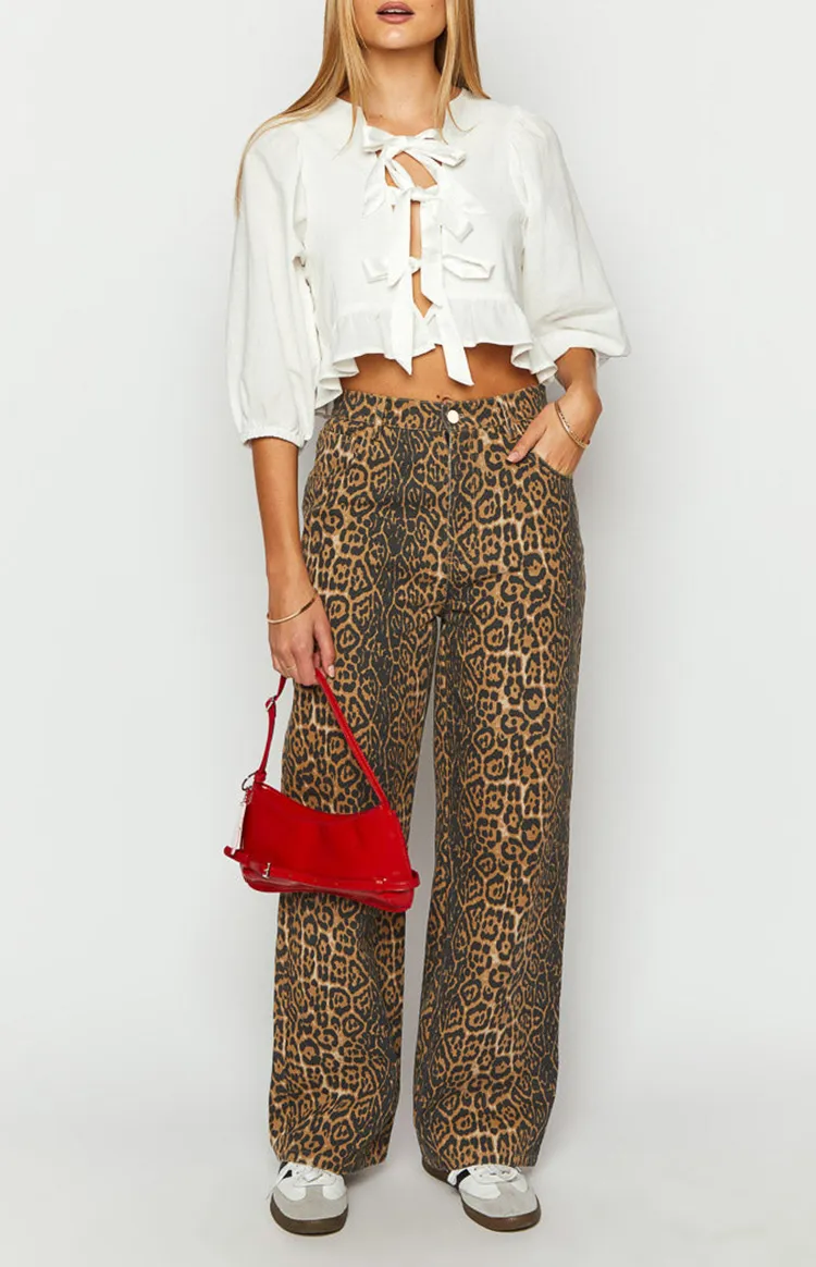 Leopard Print Wide Leg Jeans