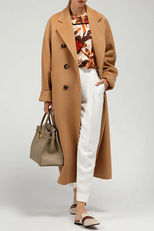 Solid double breasted cashmere lapel coat