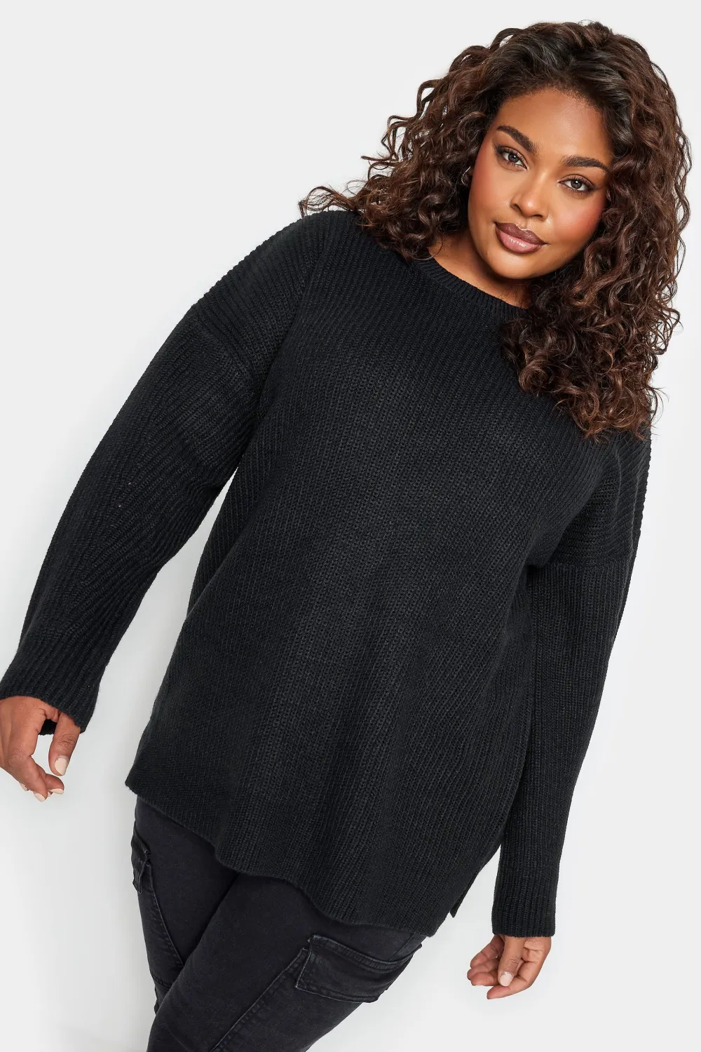 YOURS Curve Navy Blue Drop Shoulder Knitted Jumper