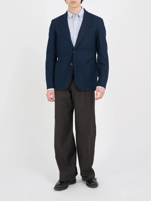 Navy Lapel Linen-Cotton Blazer