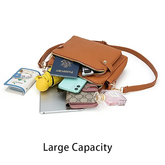 Women's Crossbody Bag Shoulder Bag Satchel PU Leather Shopping Daily Zipper Adjustable Large Capacity Waterproof Solid Color Wine Red Black Brown