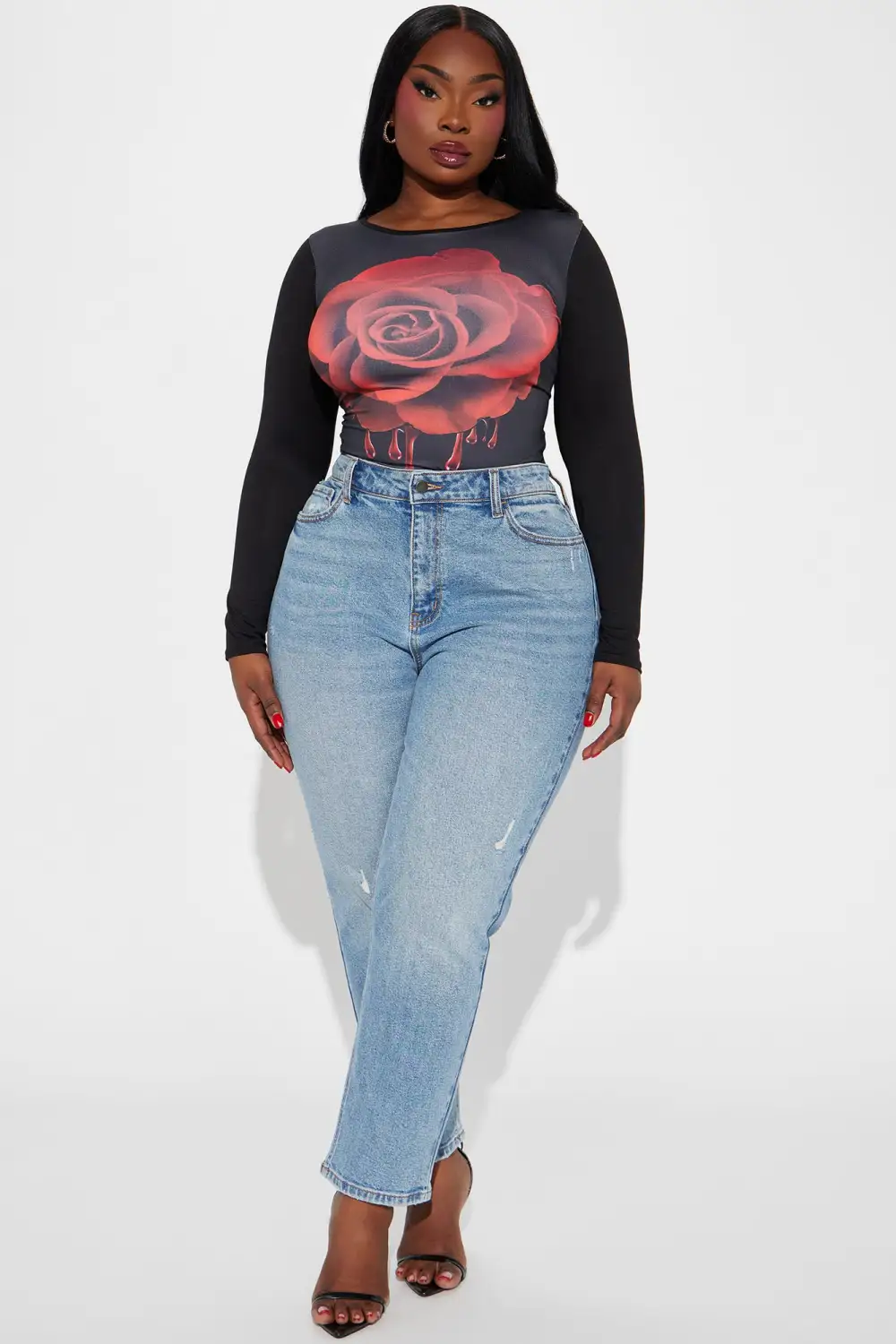 Drippin Roses Long Sleeve Bodysuit - Black/combo
