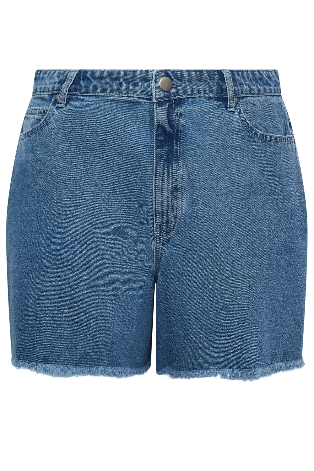 Curve Mid Blue Ripped Floaty Denim Shorts