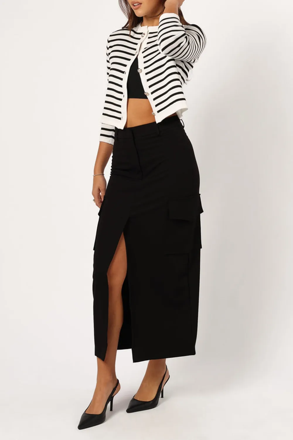 LEISURE MIDI HEM SLIT SKIRT