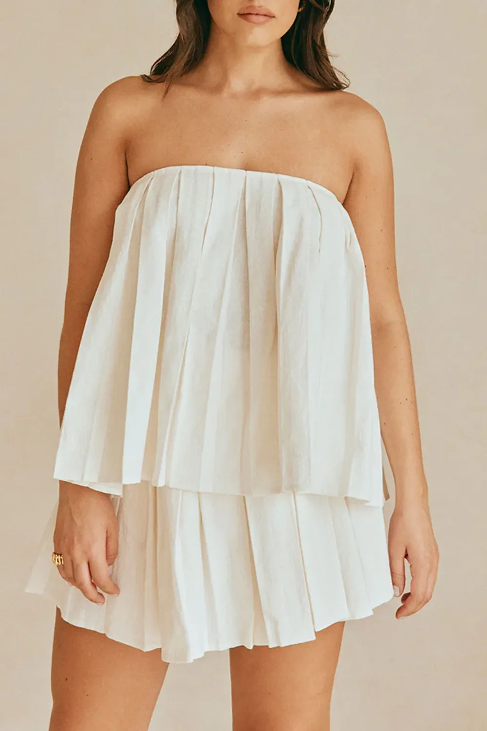 Cotton Pleated Mini Skirt