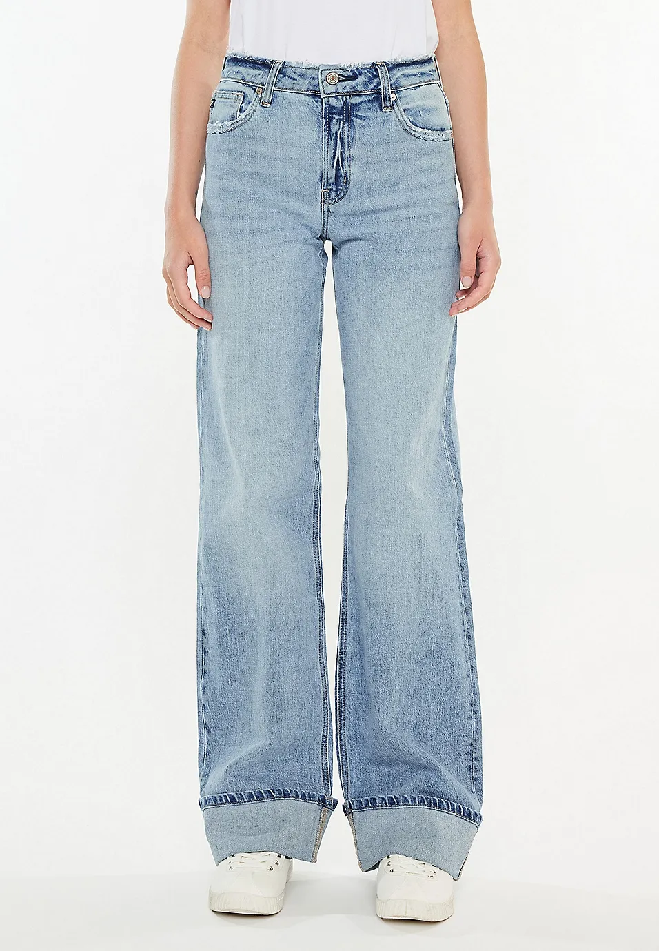 High Rise Cuffed Wide Leg Jean