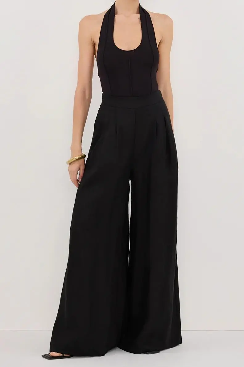 BLACK WIDE LINEN PANT