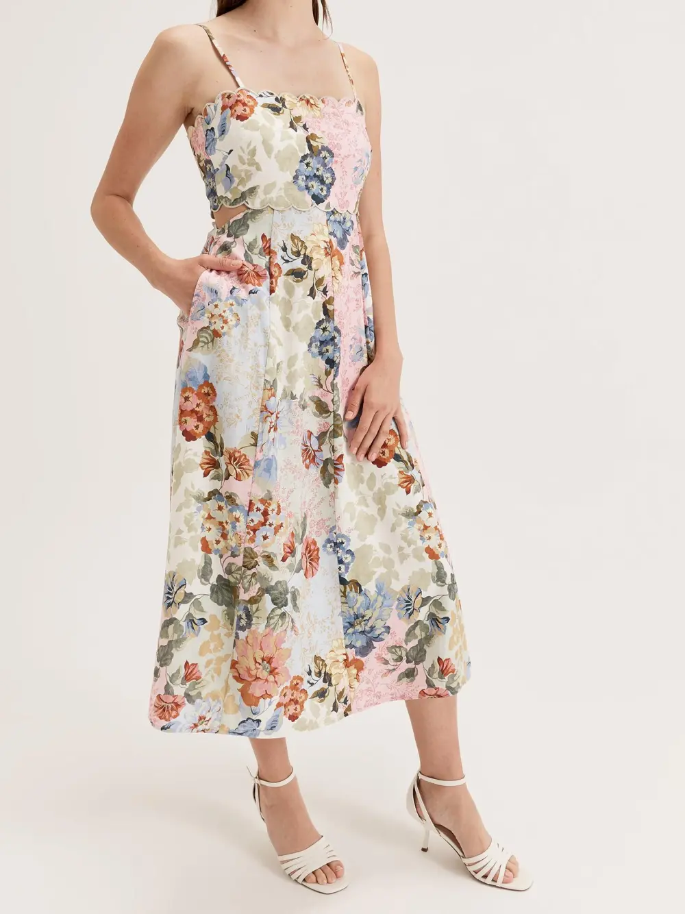 Hazy Floral Panelled Midi Dress