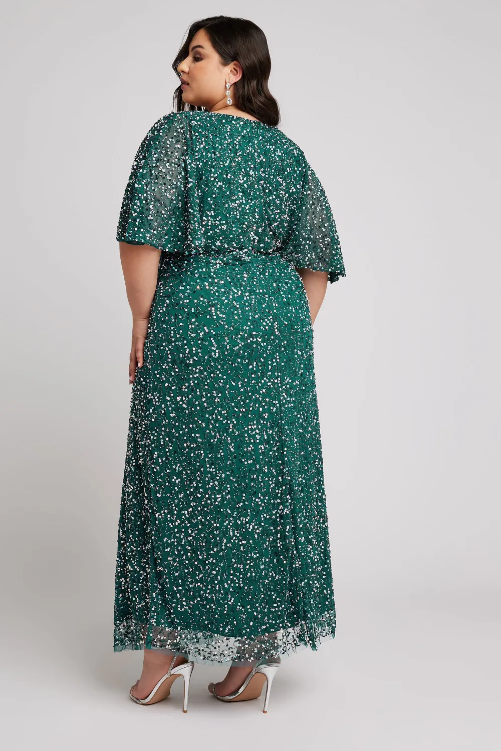 LUXE Curve Green Embellished V-Neck Maxi Dress