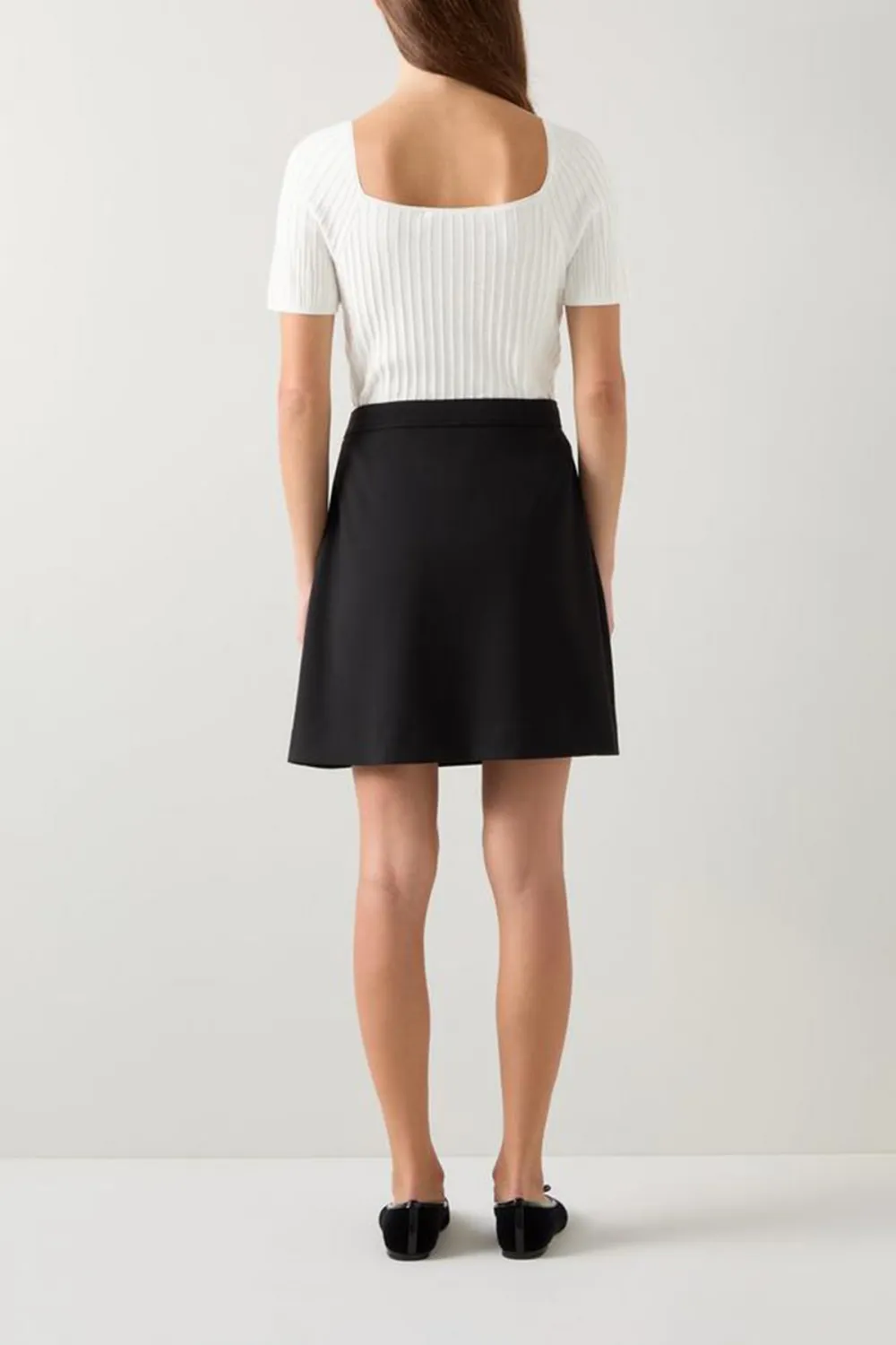 White Ribbed Square Neck Short Sleeve Knit