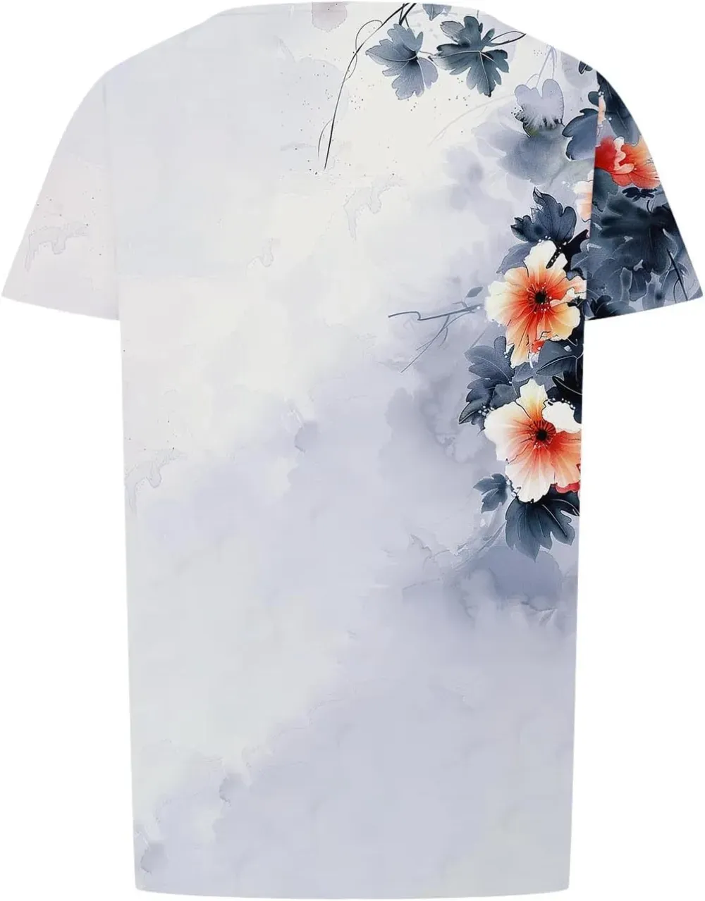 Womens Summer Pleated Front Shirts Tunics Casual Short Sleeved Loose Round Neck Boho Printed Tops Vacation Blouse