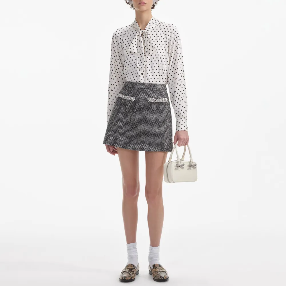 Black Herringbone Mini Skirt