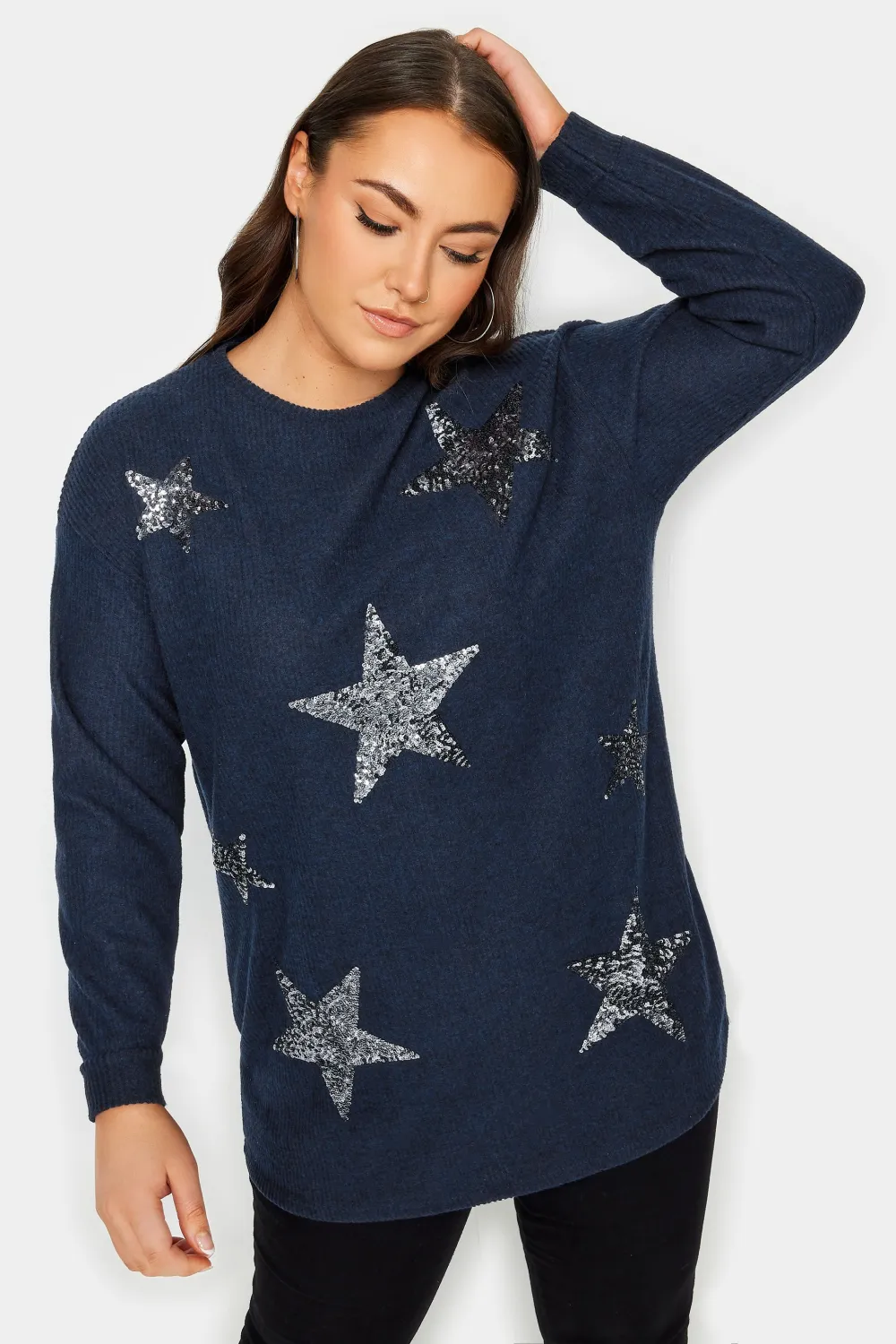 YOURS LUXURY Curve Blue Star Sequin Sweatshirt