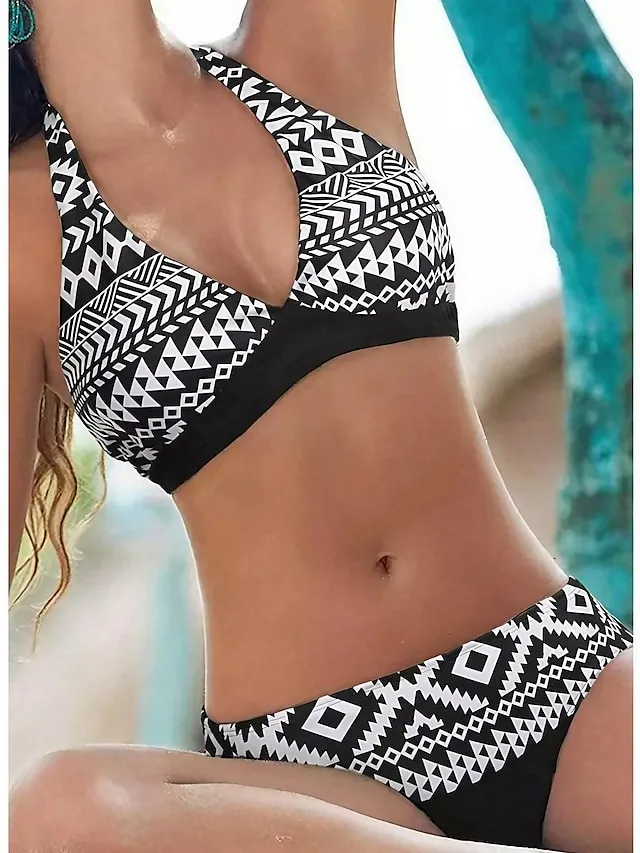Women's Swimwear Bikini Normal Swimsuit 2 Piece Printing Floral Geometic Black Pink Blue Sky Blue Bathing Suits Sports Beach Wear Push Up