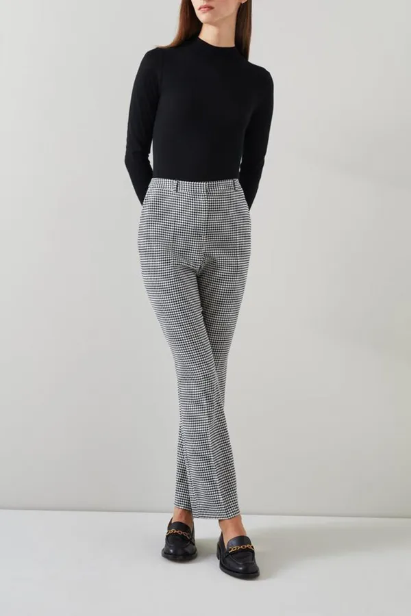 Black Cream Checkered Straight Leg Trousers