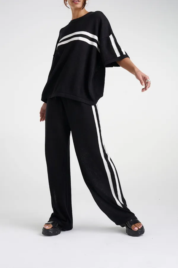 Black And White Soft  Loose Stripe Pants