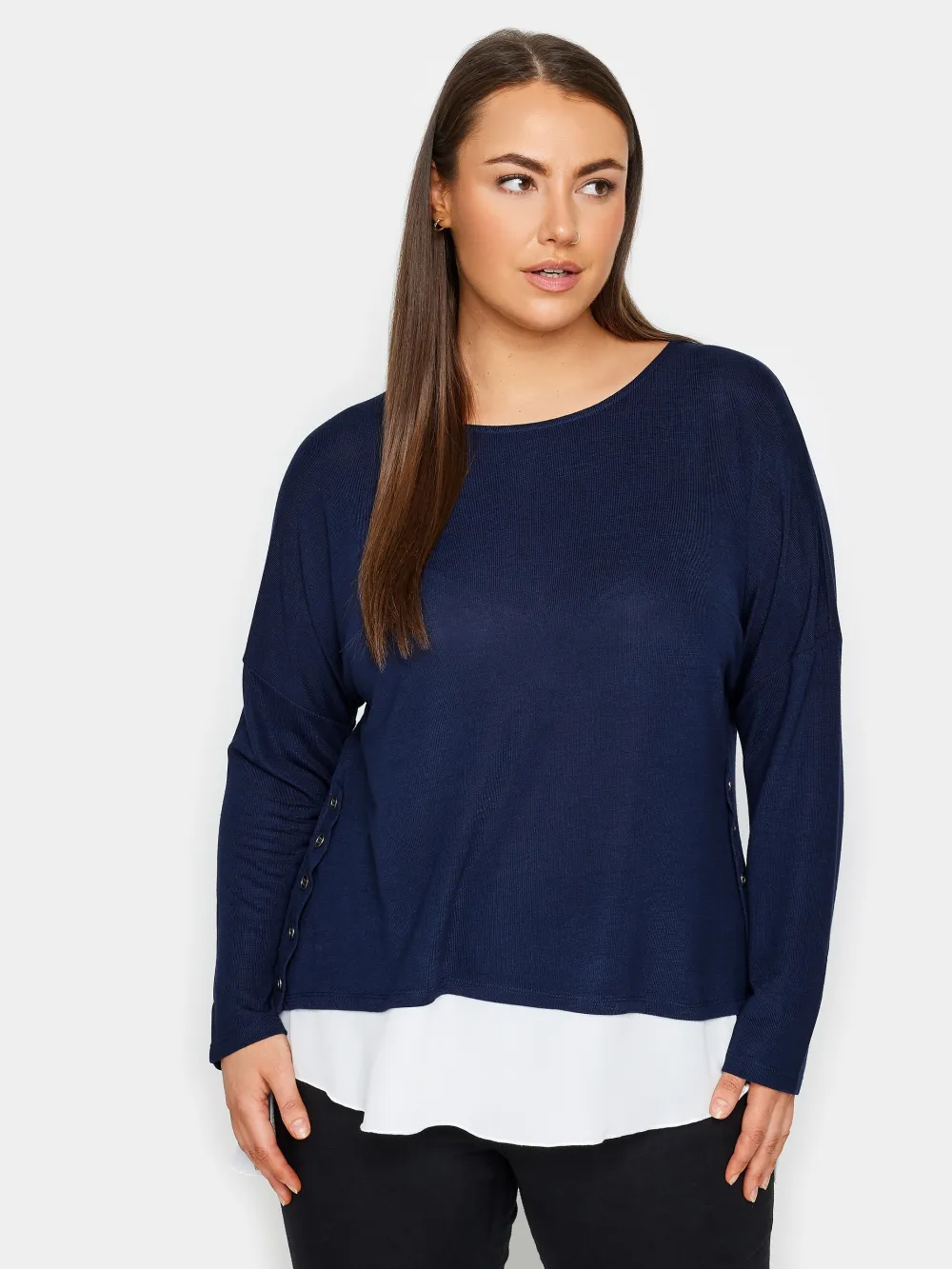 Evans Navy Blue Button Detail Knitted Top