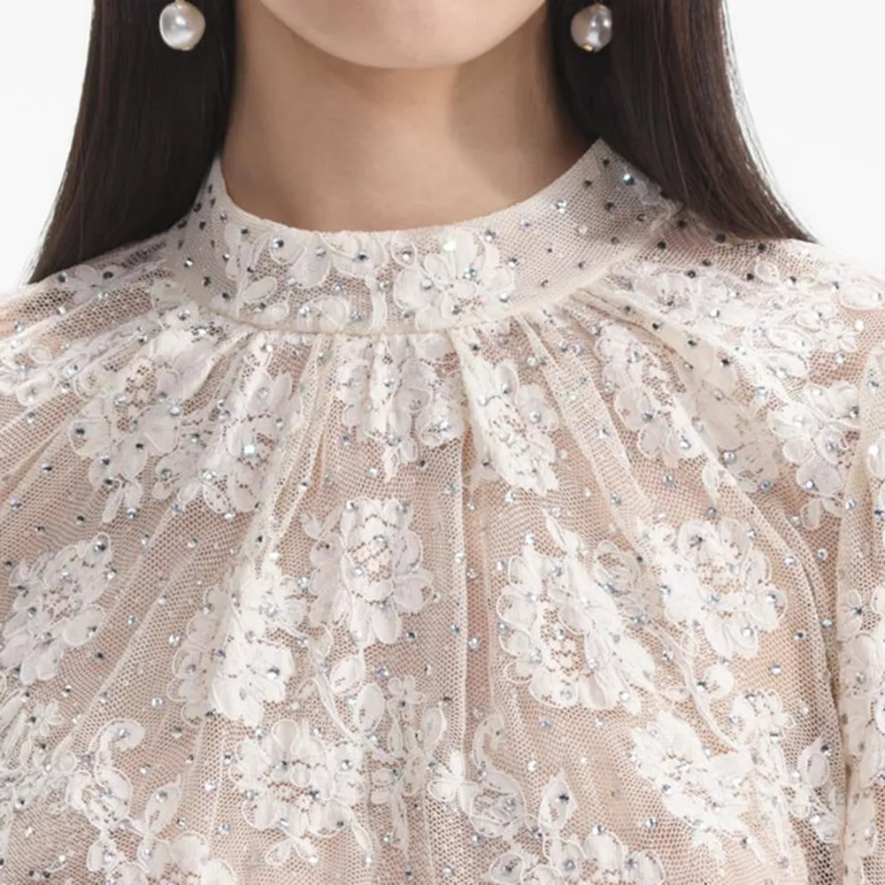 White Rhinestone Lace Top
