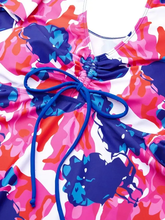 Casual Floral Printing V Neck Tankinis Two-Piece Set