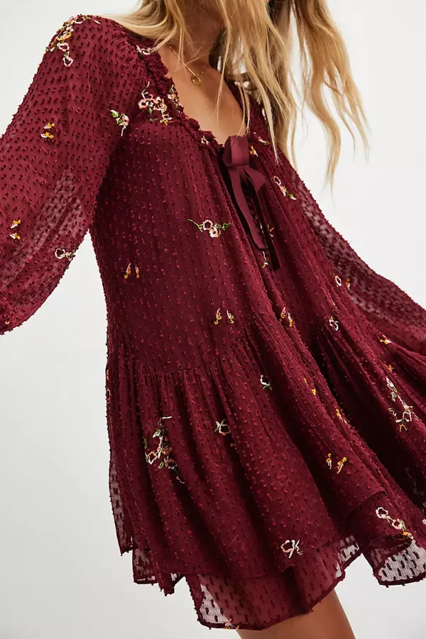 Tie Neck Flutter Sleeve Floral Mini Dress