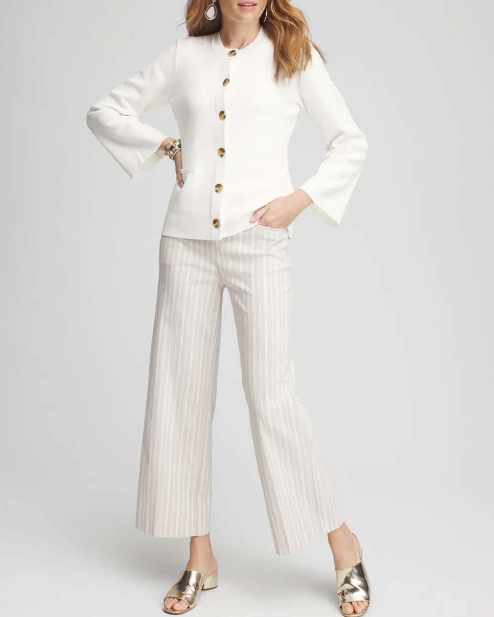Pinstripe Wide-Leg Pants