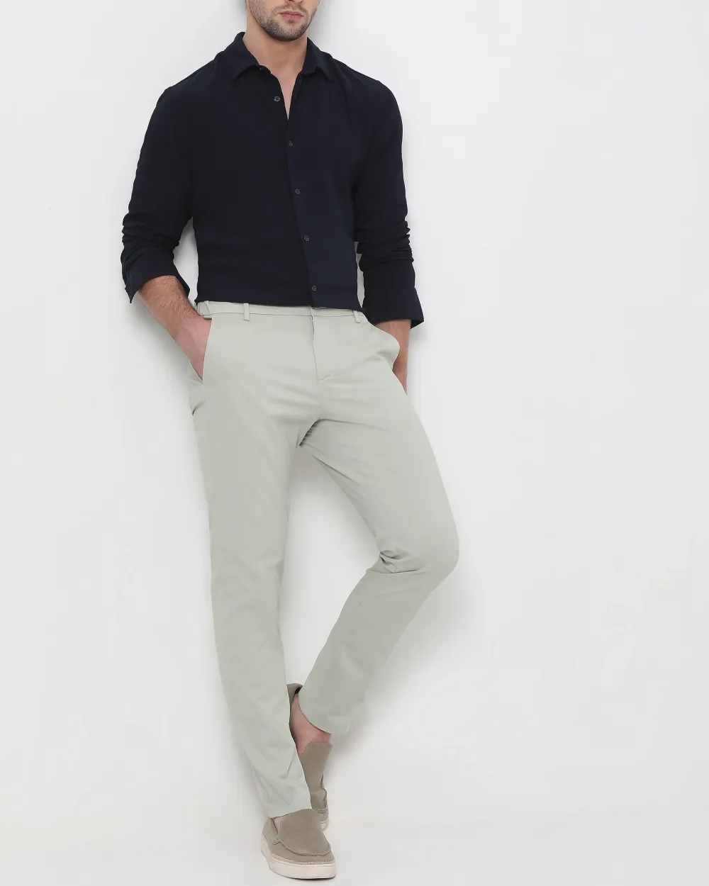 Simple And Comfortable Slim-Fit Breathable Navy Shirt