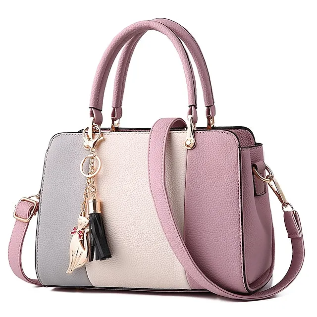Women's Handbag Crossbody Bag Satchel Top Handle Bag PU Leather Daily Going out Color Block Light Pink Purple spell Black