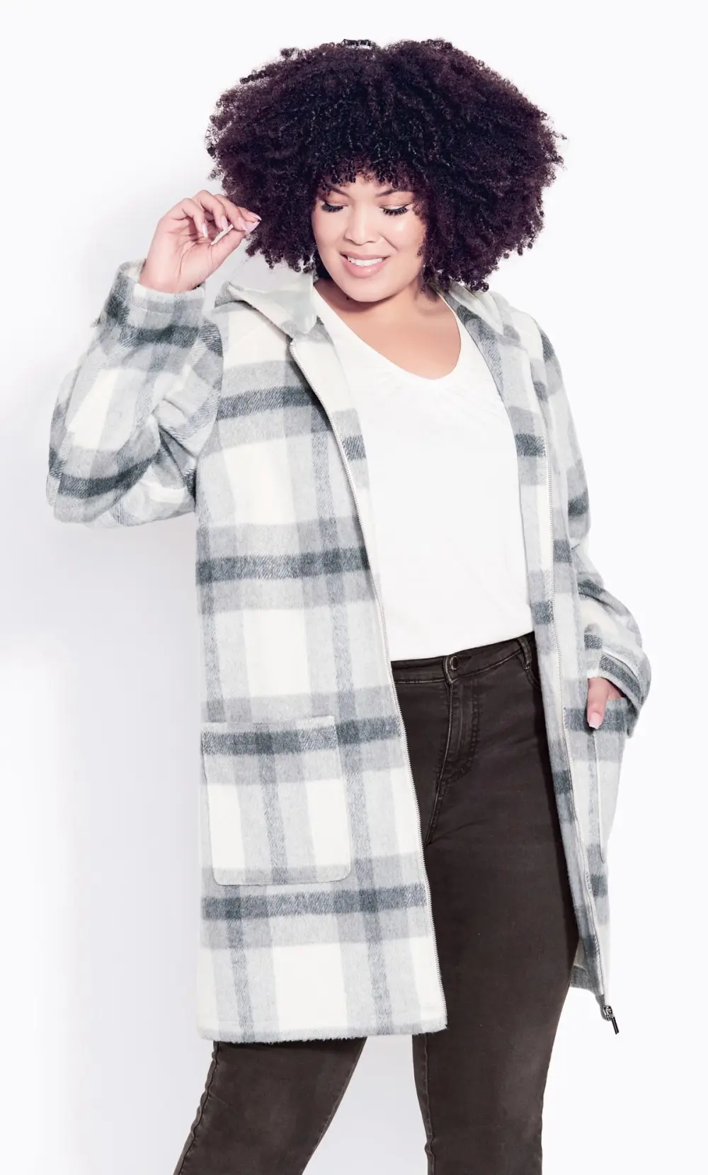Evans Grey Check Hooded Jacket