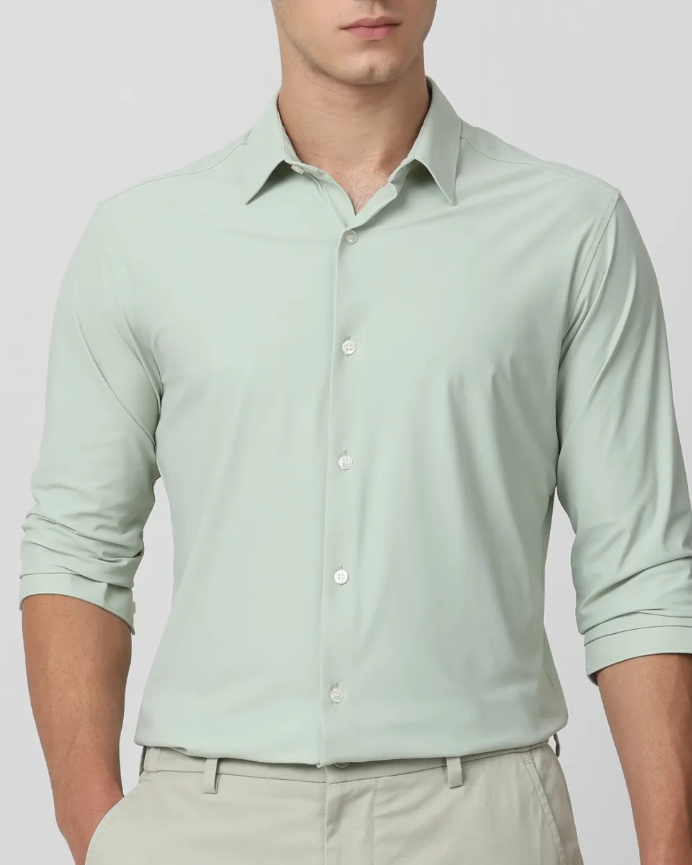 Leisure Soft And Comfortable Slim-Fit Dark Light Green Shirt