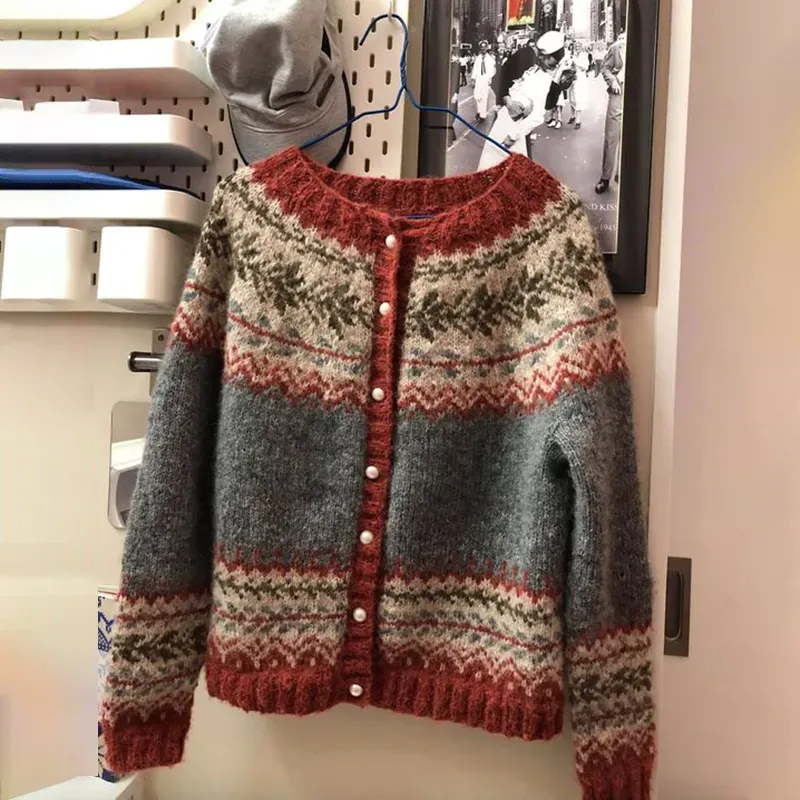 Vintage Fel Island Jacquard Button Comfy Sweater