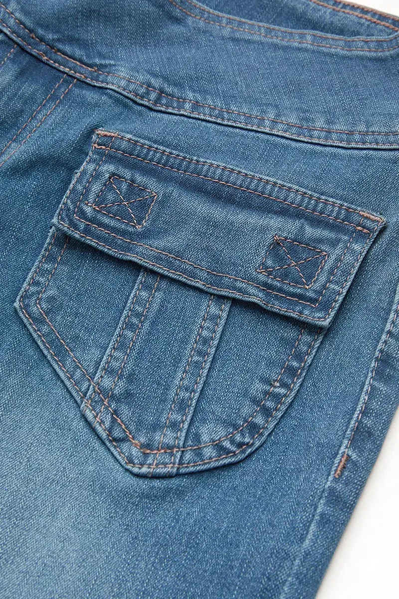 Flap Pocket Button Up Low Rise Flare Jeans