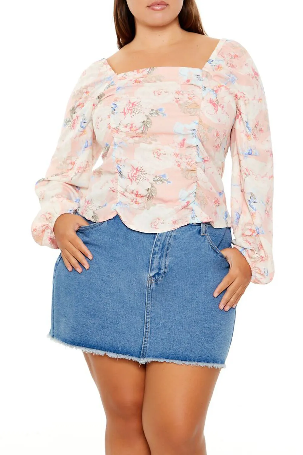 Plus Size Floral Square-Neck Top