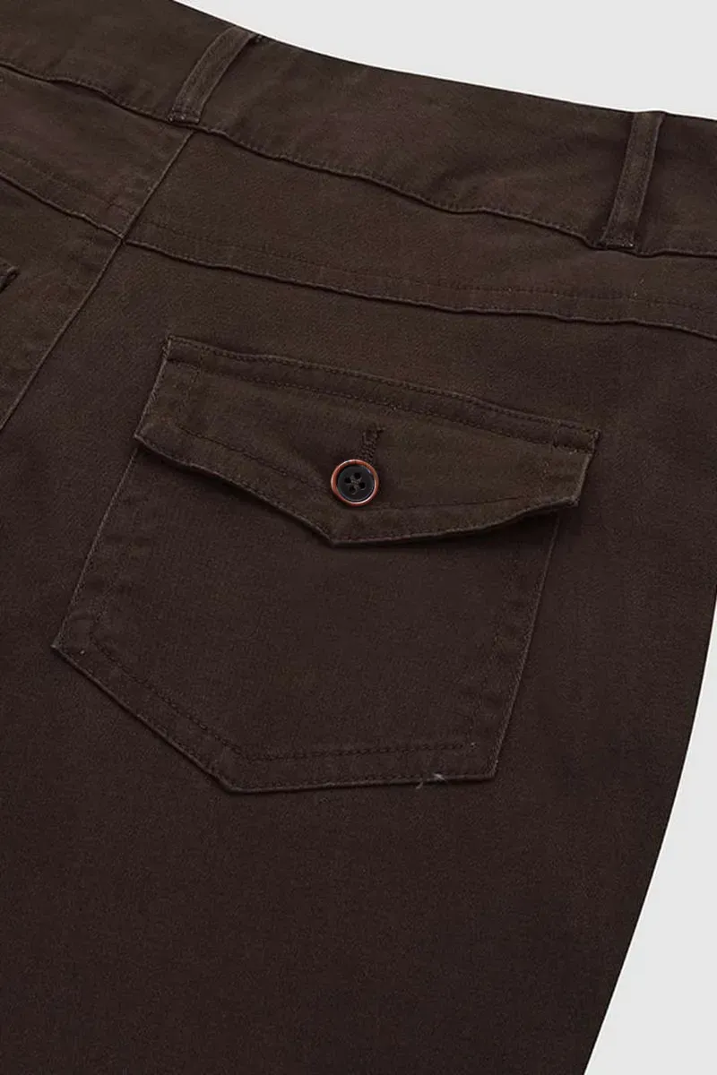 Solid Flap Pocket Button Detail Mid Rise Flare Pants