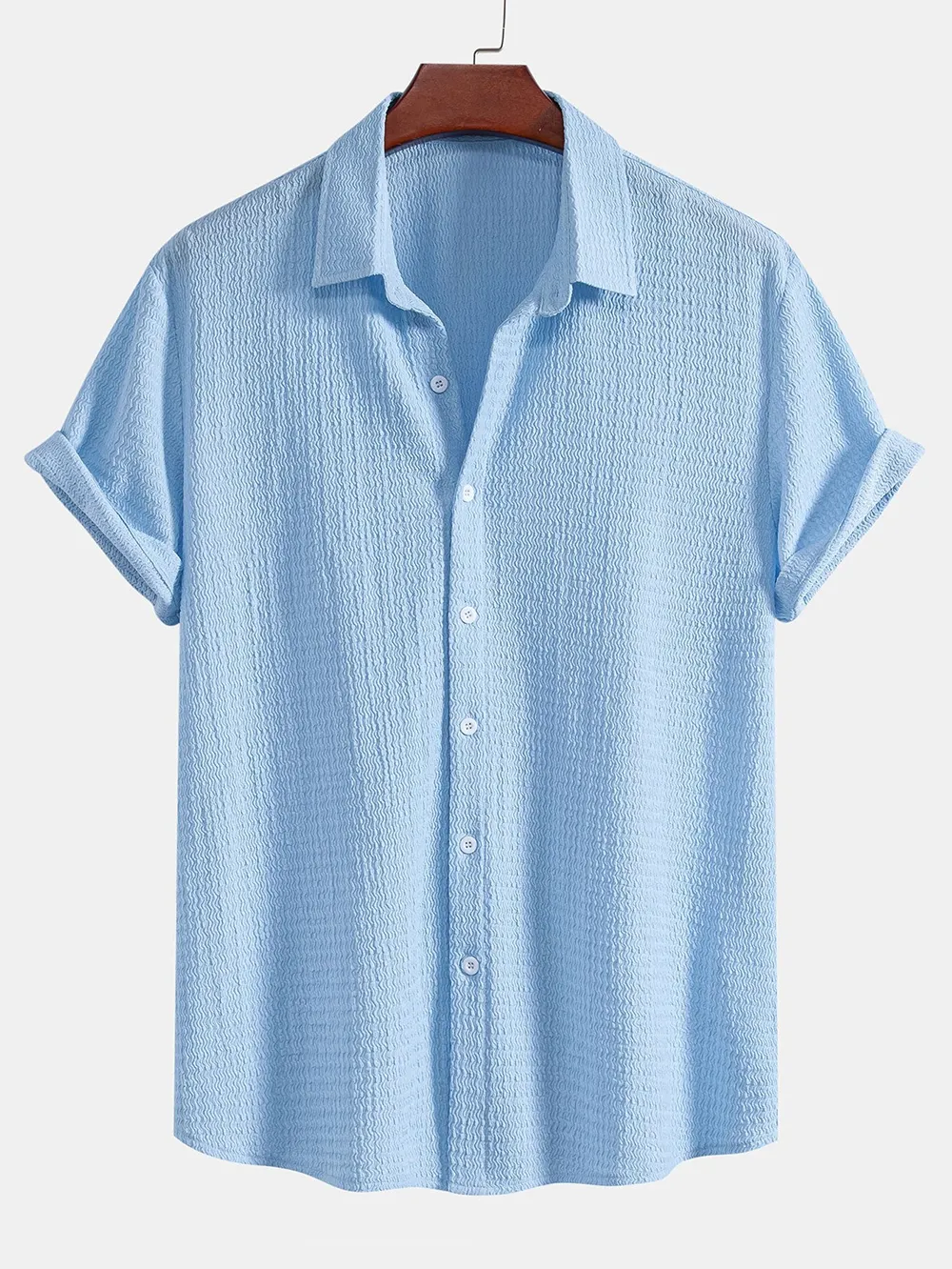 Blue Textured Button Up Shirt