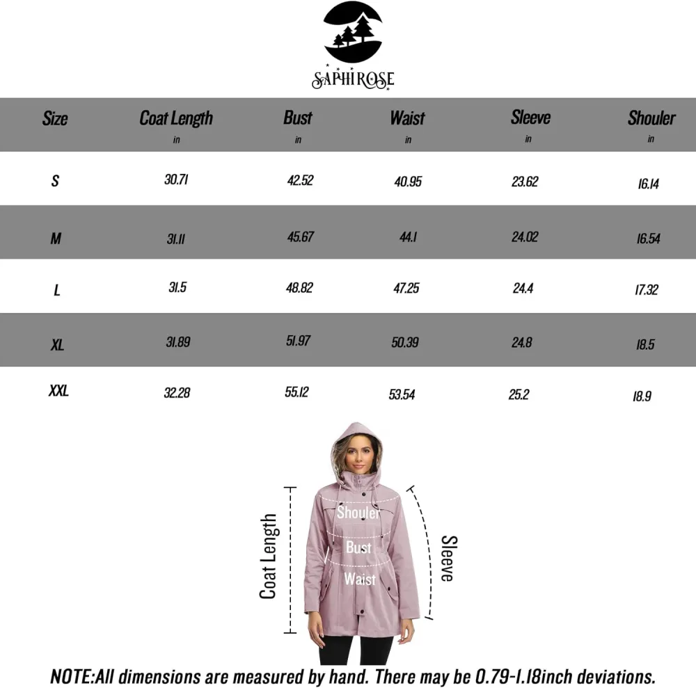 Women's Long Hooded Rain Jacket Outdoor Raincoat Windbreaker