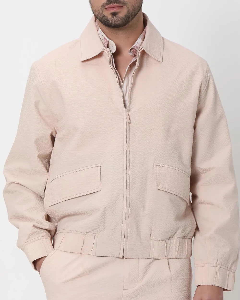 Versatile Comfortable Slim-Fit Peach Cotton Jacket
