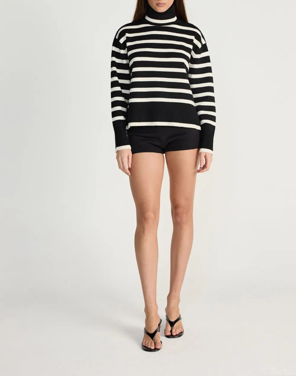 Black And White High-Neck Loose Women's Top