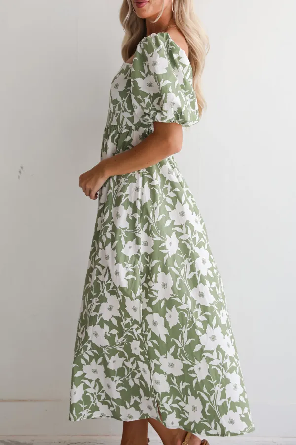 Modern Sweetheart Sage Floral Maxi Dress